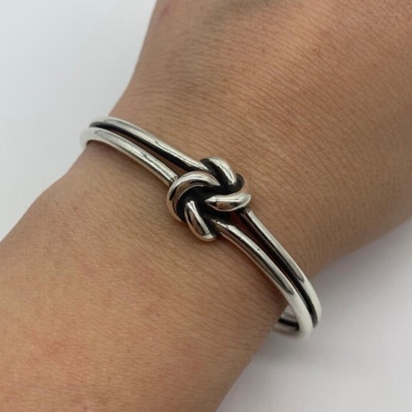 Knot Sterling Silver Bangle Cuff Bracelet, Elegant Matching Ring Set - Picture 12 of 15